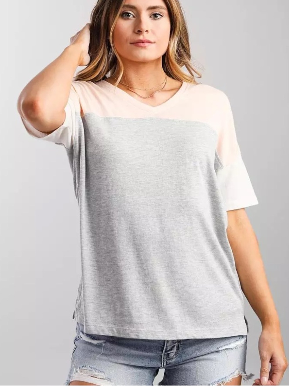 White Crow Pieced Color Block T-Shirt Pink, Gray & White Size XS